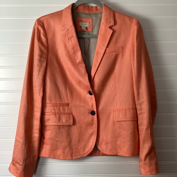 J.Crew Women's Orange Schoolboy Front Two Button size 6 100% Linen - Picture 3 of 12
